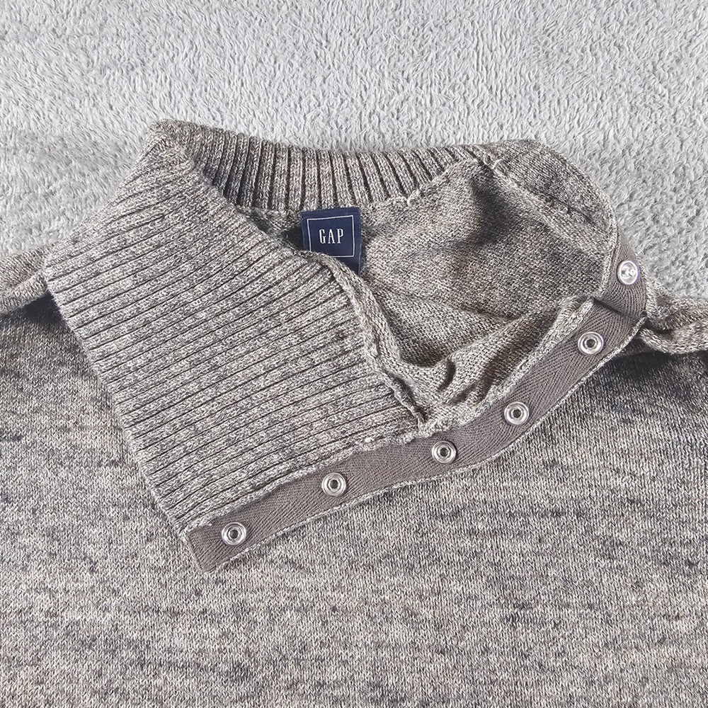 Gap Mens Colorblock Turtleneck Sweater Brown Grey Blue Snap Neck Medium - Picture 2 of 11